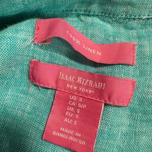Issac Mizrahi Teal Linen Pop Over Blouse - Picture 6 of 6